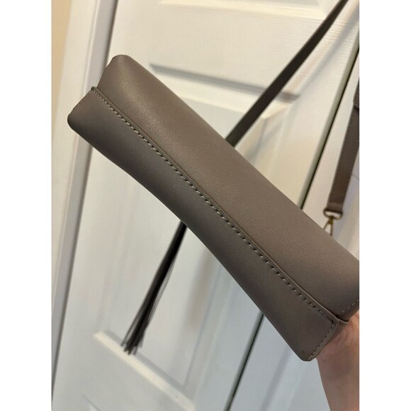 Anthropologie Taupe Gray bracelet Satchel Crossbody Leather Tassel Solid Neutral - Picture 6 of 10